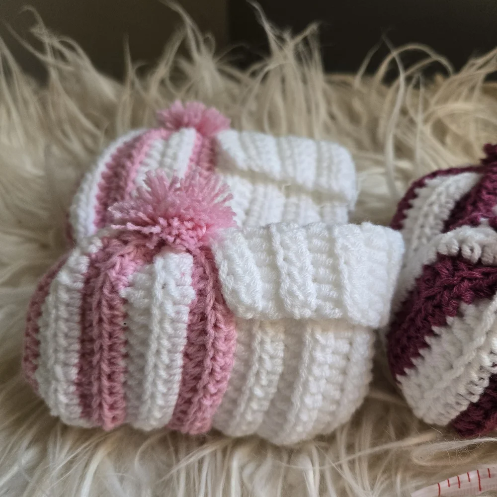 Handmade Knitted Baby Booties - Pink and Purple